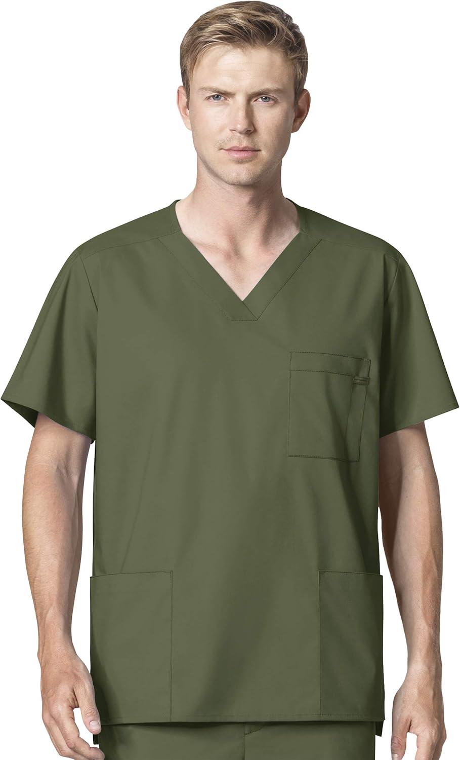 imageWonderWork Mens Vneck MultiPocket Top amp Mens Cargo Pant Scrub Set Badge ReelOlive