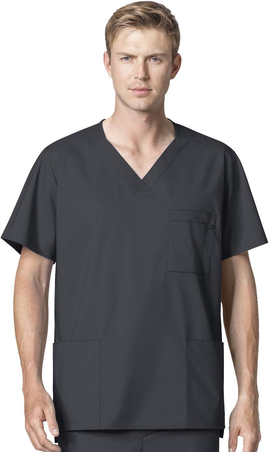 imageWonderWork Mens Vneck MultiPocket Top amp Mens Cargo Pant Scrub Set Badge ReelPewter
