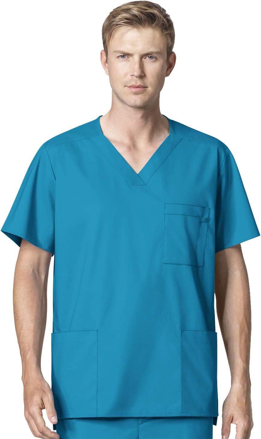 imageWonderWork Mens Vneck MultiPocket Top amp Mens Cargo Pant Scrub Set Badge ReelReal Teal