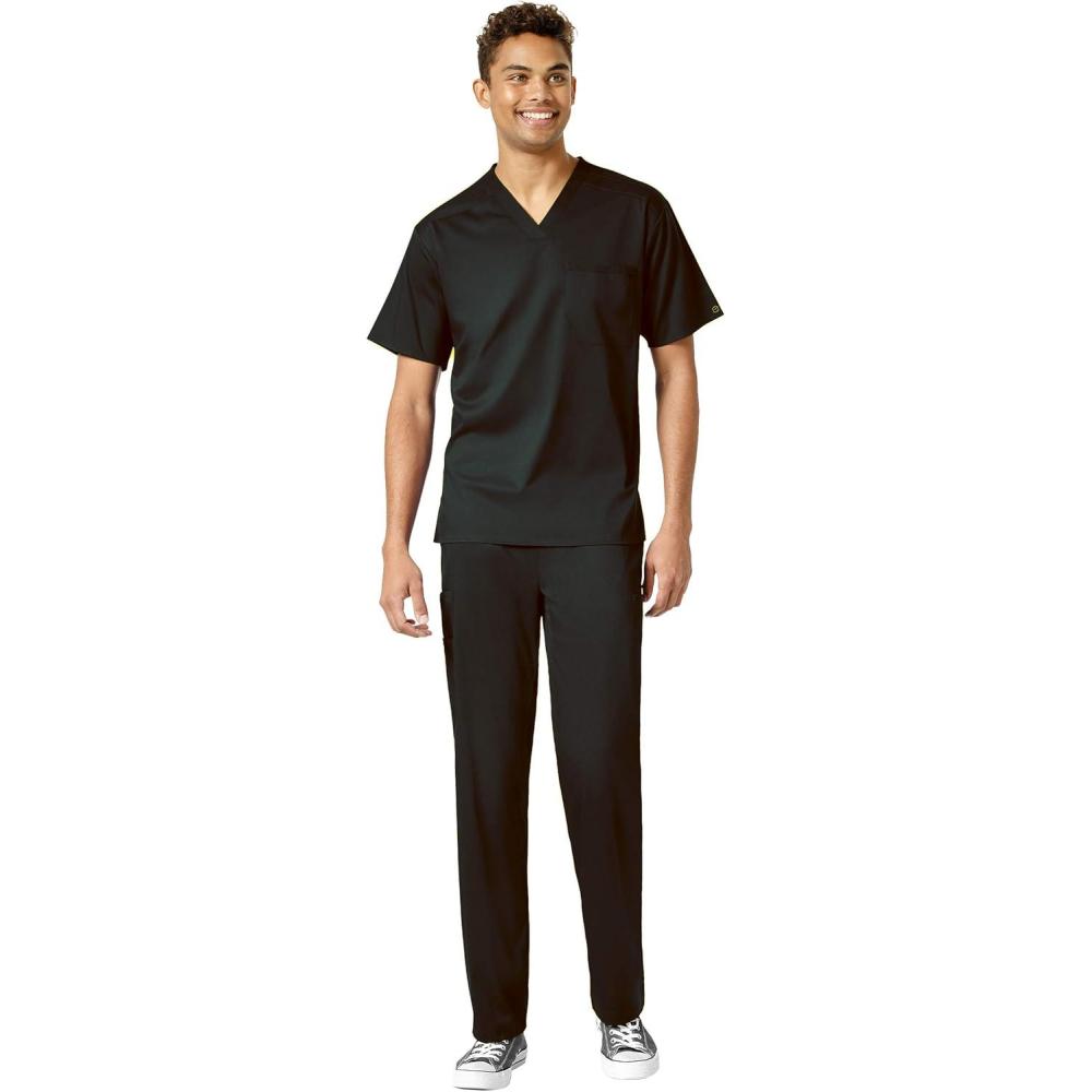 imageWonderWink PRO Mens VNeck Top amp Straight Leg Cargo Pant Scrub Set Badge ReelBlack