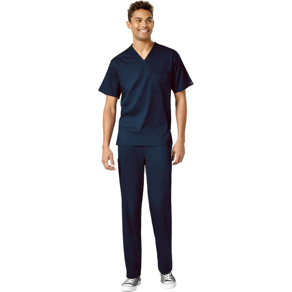 imageWonderWink PRO Mens VNeck Top amp Straight Leg Cargo Pant Scrub Set Badge ReelNavy