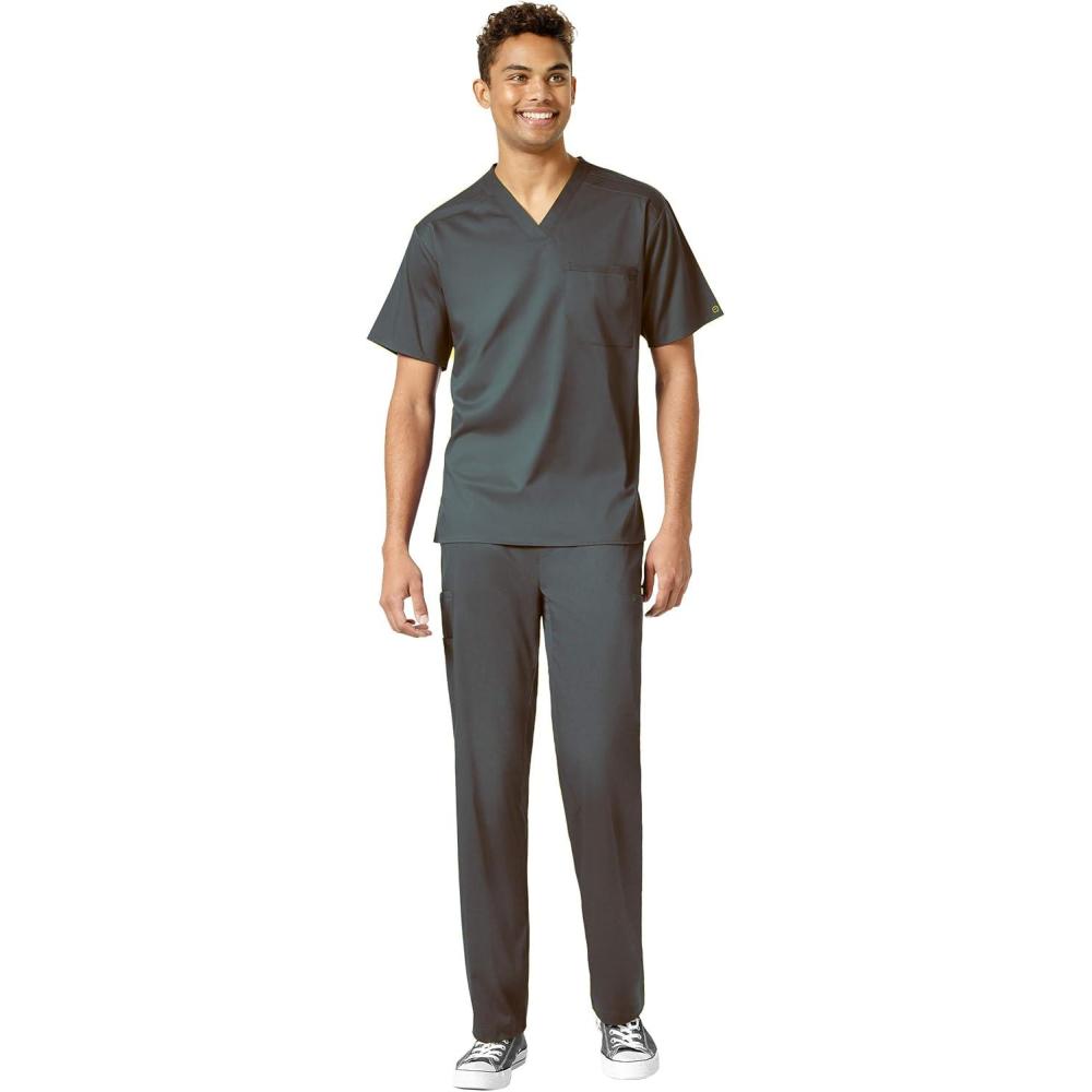 imageWonderWink PRO Mens VNeck Top amp Straight Leg Cargo Pant Scrub Set Badge ReelPewter
