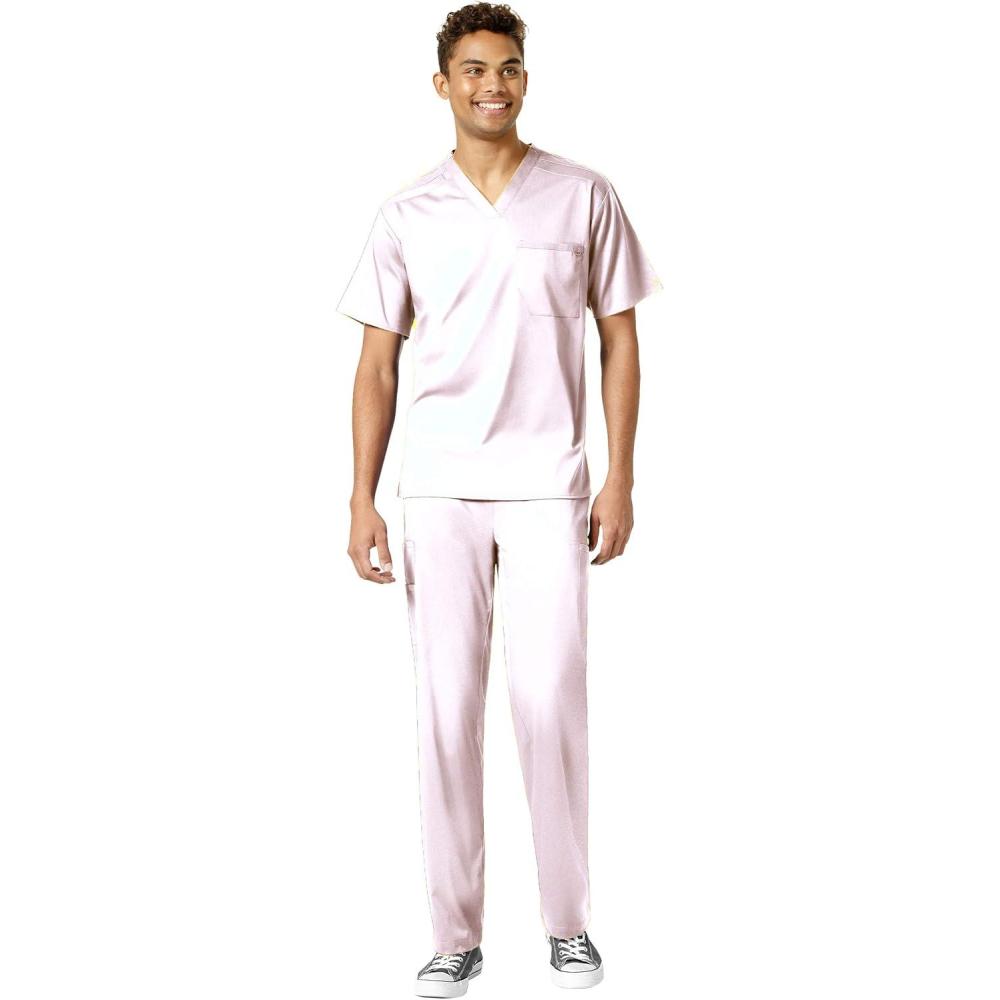 imageWonderWink PRO Mens VNeck Top amp Straight Leg Cargo Pant Scrub Set Badge ReelWhite