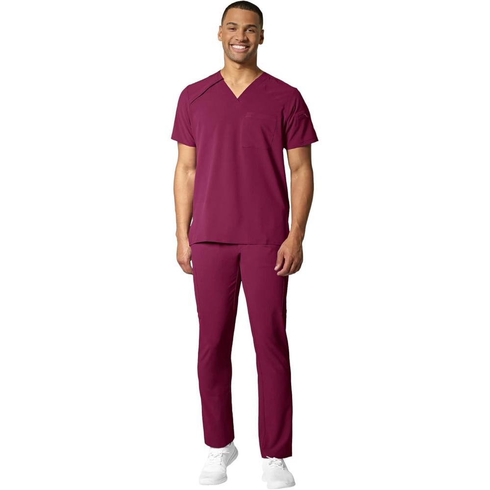 imageWonderWink RENEW Mens EZ Zip Top amp Mens Straight Slim Leg Cargo Pant Scrub Set Badge ReelWine