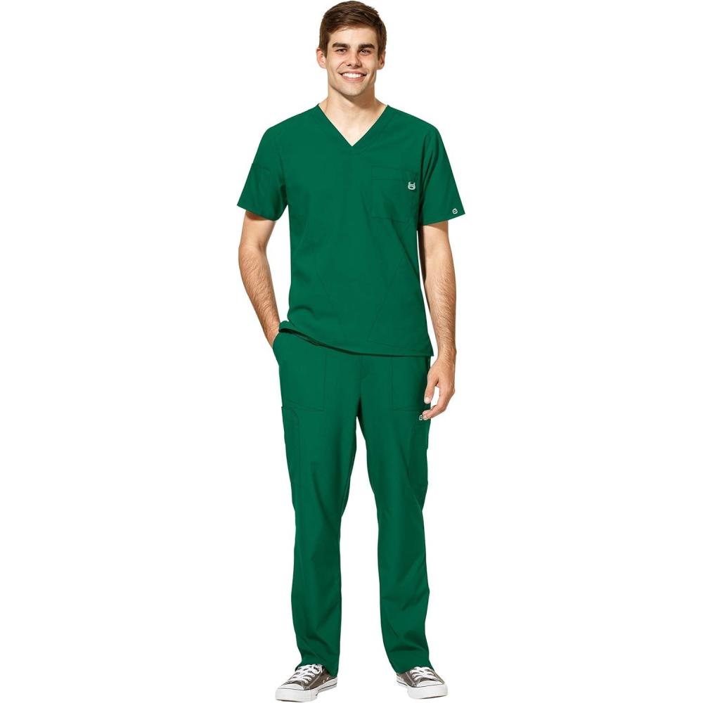 imageWonderWink W123 Mens VNeck Top amp Flat Front Cargo Pocket Pant Scrub Set Badge ReelHunter