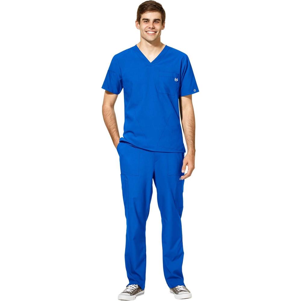 imageWonderWink W123 Mens VNeck Top amp Flat Front Cargo Pocket Pant Scrub Set Badge ReelRoyal