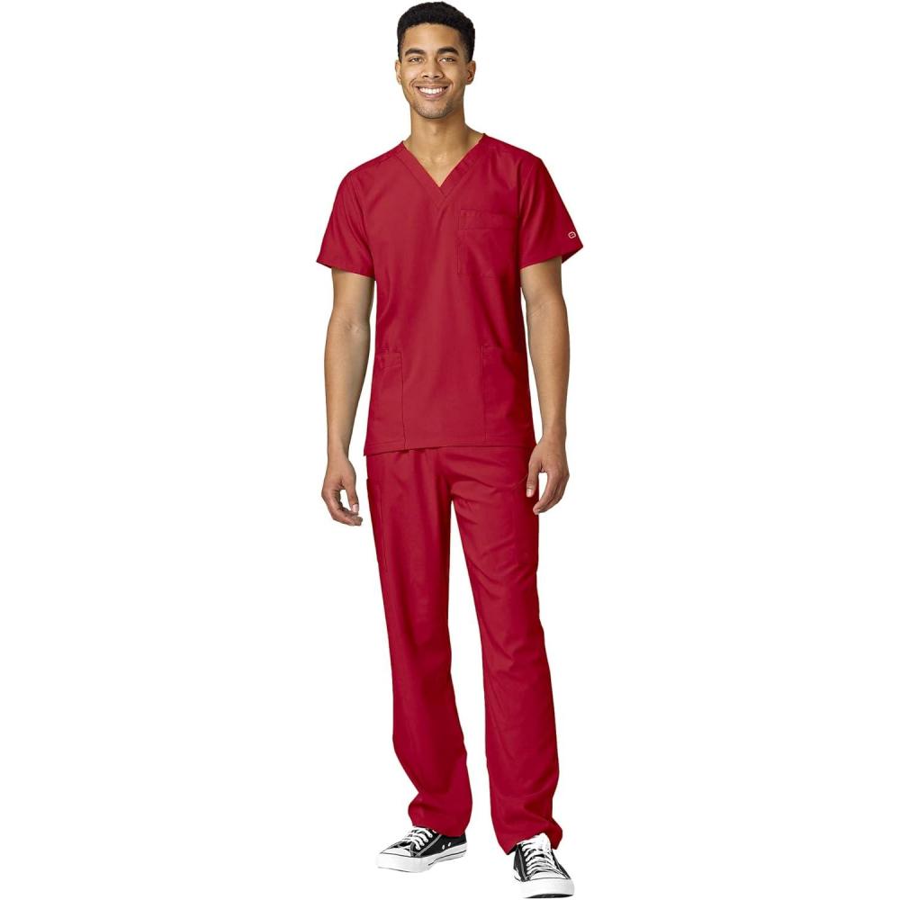 imageWonderWink W123 Unisex 4Pocket Utility Top amp Unisex Multicargo pant Scrub Set  Badge ReelRed