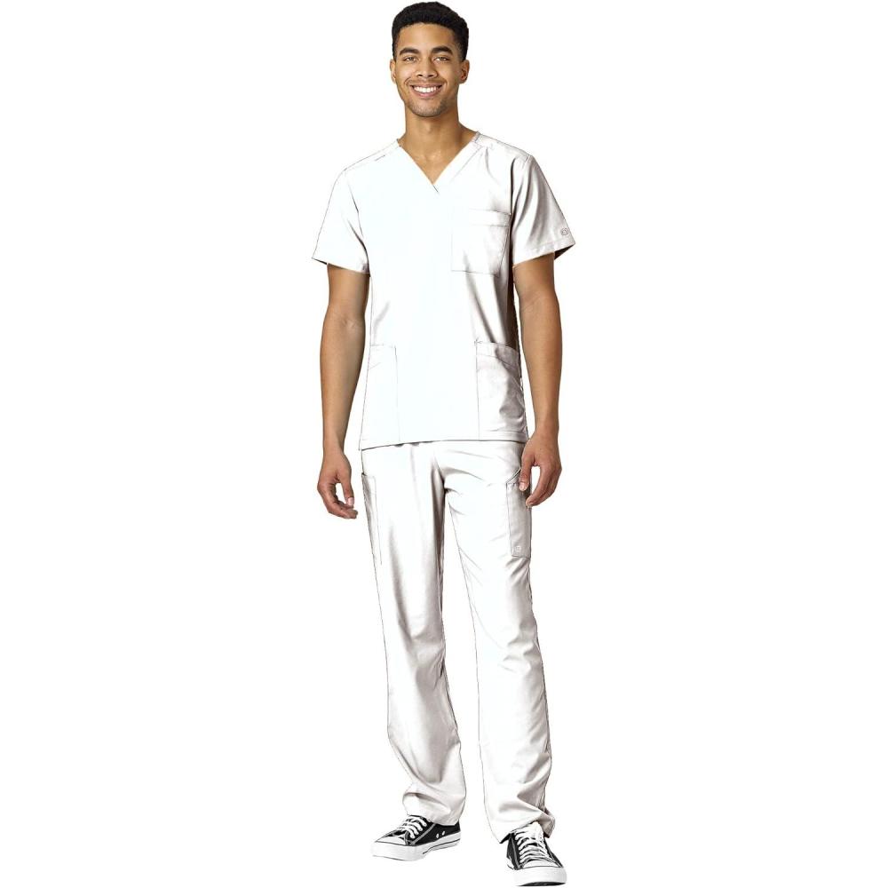 imageWonderWink W123 Unisex 4Pocket Utility Top amp Unisex Multicargo pant Scrub Set Badge ReelWhite