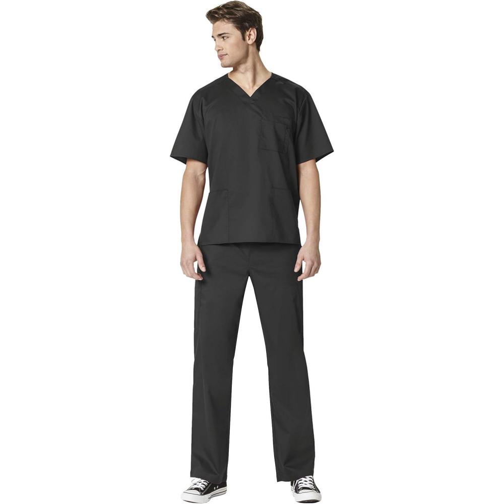 imageWonderWork Mens Vneck MultiPocket Top amp Mens Cargo Pant Scrub Set Badge ReelBlack
