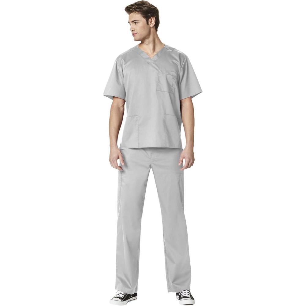 imageWonderWork Mens Vneck MultiPocket Top amp Mens Cargo Pant Scrub Set Badge ReelGrey