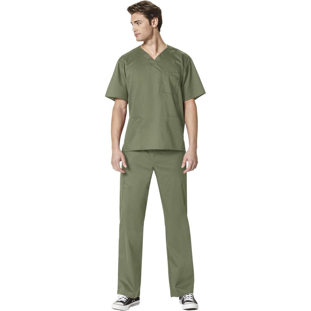 imageWonderWork Mens Vneck MultiPocket Top amp Mens Cargo Pant Scrub Set Badge ReelOlive