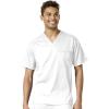 WonderWink PRO Men’s V-Neck Top & Straight Leg Cargo Pant Scrub Set + Badge Reel(White)