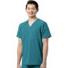 WonderWink RENEW Men’s EZ Zip Top & Men’s Straight Slim Leg Cargo Pant Scrub Set + Badge Reel(Teal)