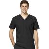 WonderWink W123 Men’s V-Neck Top & Flat Front Cargo Pocket Pant Scrub Set + Badge Reel(Black)