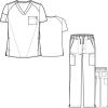 WonderWink W123 Men’s V-Neck Top & Flat Front Cargo Pocket Pant Scrub Set + Badge Reel(Black)