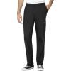 WonderWink W123 Men’s V-Neck Top & Flat Front Cargo Pocket Pant Scrub Set + Badge Reel(Black)