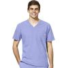 WonderWink W123 Men’s V-Neck Top & Flat Front Cargo Pocket Pant Scrub Set + Badge Reel(Ceil Blue)