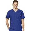WonderWink W123 Men’s V-Neck Top & Flat Front Cargo Pocket Pant Scrub Set + Badge Reel(Galaxy Blue)