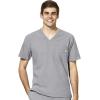 WonderWink W123 Men’s V-Neck Top & Flat Front Cargo Pocket Pant Scrub Set + Badge Reel(Grey)