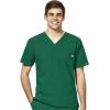 WonderWink W123 Men’s V-Neck Top & Flat Front Cargo Pocket Pant Scrub Set + Badge Reel(Hunter)
