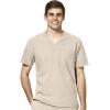 WonderWink W123 Men’s V-Neck Top & Flat Front Cargo Pocket Pant Scrub Set + Badge Reel(Khaki)