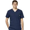 WonderWink W123 Men’s V-Neck Top & Flat Front Cargo Pocket Pant Scrub Set + Badge Reel(Navy)