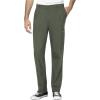 WonderWink W123 Men’s V-Neck Top & Flat Front Cargo Pocket Pant Scrub Set + Badge Reel(Olive)