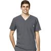 WonderWink W123 Men’s V-Neck Top & Flat Front Cargo Pocket Pant Scrub Set + Badge Reel(Pewter)