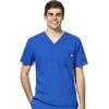 WonderWink W123 Men’s V-Neck Top & Flat Front Cargo Pocket Pant Scrub Set + Badge Reel(Royal)