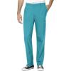 WonderWink W123 Men’s V-Neck Top & Flat Front Cargo Pocket Pant Scrub Set + Badge Reel(Teal Blue)