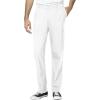 WonderWink W123 Men’s V-Neck Top & Flat Front Cargo Pocket Pant Scrub Set + Badge Reel(White)