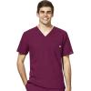 WonderWink W123 Men’s V-Neck Top & Flat Front Cargo Pocket Pant Scrub Set + Badge Reel(Wine)