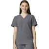 WonderWink W123 Unisex 4-Pocket Utility Top & Unisex Multi-cargo pant Scrub Set + Badge Reel(Pewter)