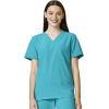 WonderWink W123 Unisex 4-Pocket Utility Top & Unisex Multi-cargo pant Scrub Set + Badge Reel(Teal)