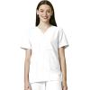 WonderWink W123 Unisex 4-Pocket Utility Top & Unisex Multi-cargo pant Scrub Set + Badge Reel(White)