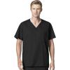 WonderWork Men’s V-neck Multi-Pocket Top & Men’s Cargo Pant Scrub Set + Badge Reel(Black)