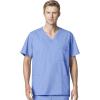 WonderWork Men’s V-neck Multi-Pocket Top & Men’s Cargo Pant Scrub Set + Badge Reel(Ceil Blue)