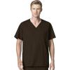WonderWork Men’s V-neck Multi-Pocket Top & Men’s Cargo Pant Scrub Set + Badge Reel(Chocolate)
