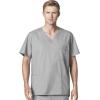WonderWork Men’s V-neck Multi-Pocket Top & Men’s Cargo Pant Scrub Set + Badge Reel(Grey)