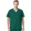 WonderWork Men’s V-neck Multi-Pocket Top & Men’s Cargo Pant Scrub Set + Badge Reel(Hunter)