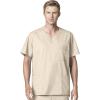 WonderWork Men’s V-neck Multi-Pocket Top & Men’s Cargo Pant Scrub Set + Badge Reel(Khaki)