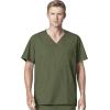 WonderWork Men’s V-neck Multi-Pocket Top & Men’s Cargo Pant Scrub Set + Badge Reel(Olive)