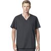 WonderWork Men’s V-neck Multi-Pocket Top & Men’s Cargo Pant Scrub Set + Badge Reel(Pewter)