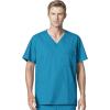 WonderWork Men’s V-neck Multi-Pocket Top & Men’s Cargo Pant Scrub Set + Badge Reel(Real Teal)