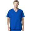 WonderWork Men’s V-neck Multi-Pocket Top & Men’s Cargo Pant Scrub Set + Badge Reel(Royal)