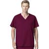 WonderWork Men’s V-neck Multi-Pocket Top & Men’s Cargo Pant Scrub Set + Badge Reel(Wine)