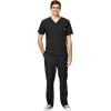 WonderWink W123 Men’s V-Neck Top & Flat Front Cargo Pocket Pant Scrub Set + Badge Reel(Black)