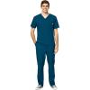 WonderWink W123 Men’s V-Neck Top & Flat Front Cargo Pocket Pant Scrub Set + Badge Reel(Caribbean)