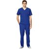 WonderWink W123 Men’s V-Neck Top & Flat Front Cargo Pocket Pant Scrub Set + Badge Reel(Galaxy Blue)