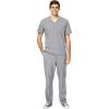 WonderWink W123 Men’s V-Neck Top & Flat Front Cargo Pocket Pant Scrub Set + Badge Reel(Grey)